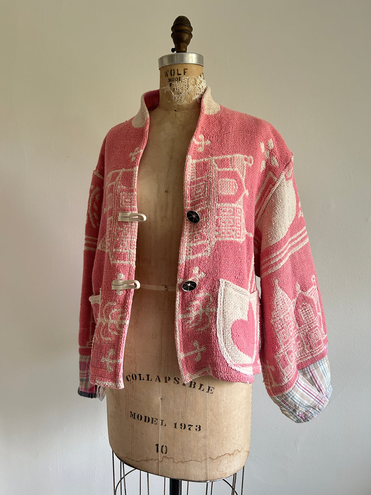 Vivianne Cropped Jacket with Upcycled Throw Blanket M/L #CVCTML7