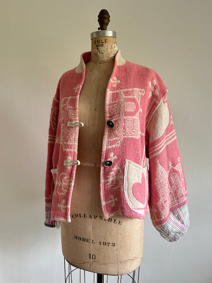Vivianne Cropped Jacket with Upcycled Throw Blanket M/L #CVCTML7