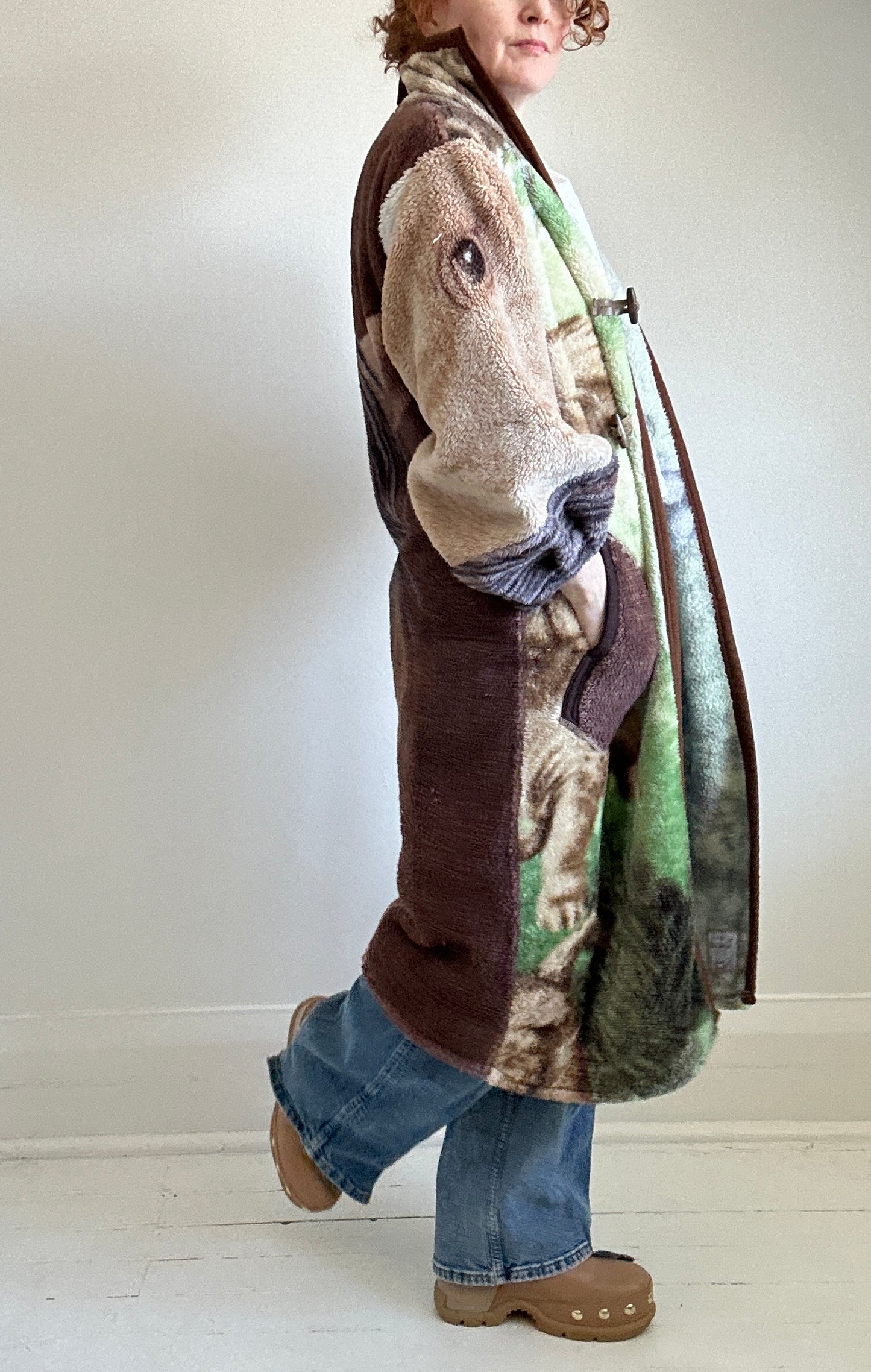 Vivianne Duster with Upcycled Fleece Blanket Horse Theme Size S/M #CVDFSM23