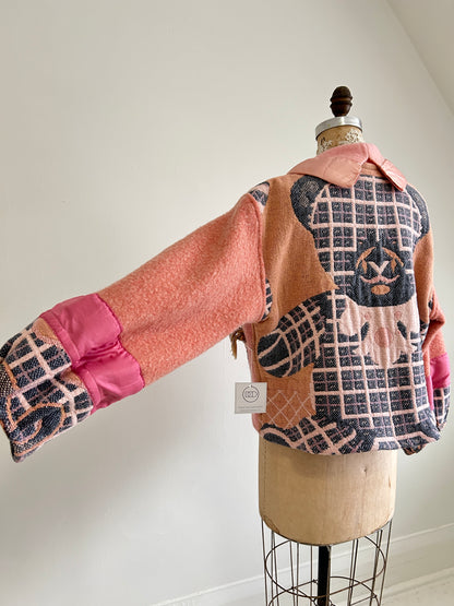 Vivianne Cropped Jacket with Upcycled Vintage Wool & Throw Blanket Size M/L #CVCWML39