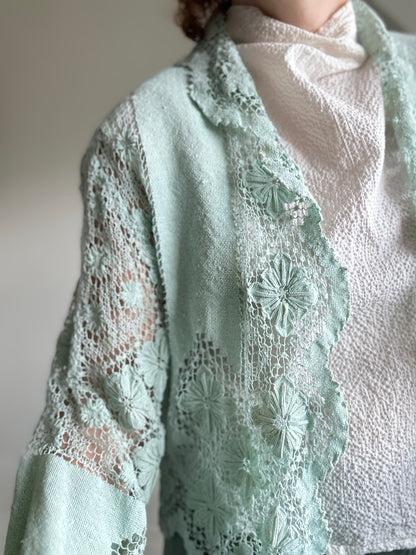 Vivianne Cropped Jacket Upcycled  Vintage Cotton Crochet Size S/M #VIVCR12