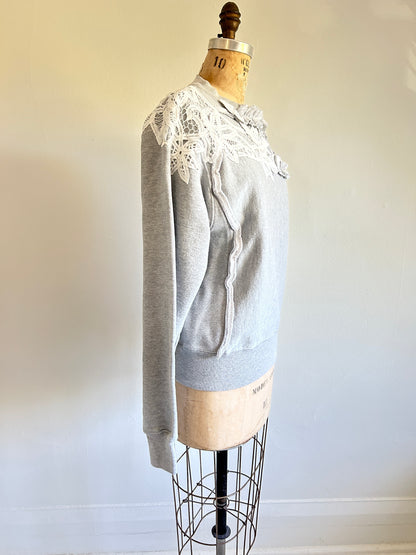 Ruffled & Battenburg Lace Upcycled Champion Sweatshirt XS/S #SWRXXS3