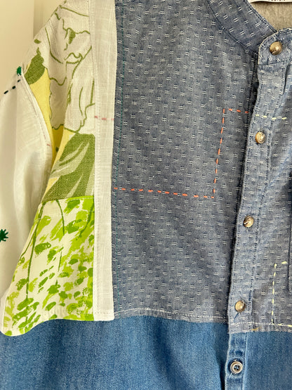 Reworked “Tuxedo Workwear” Buttondown Shirt with Handstitching S/M #TBSM1