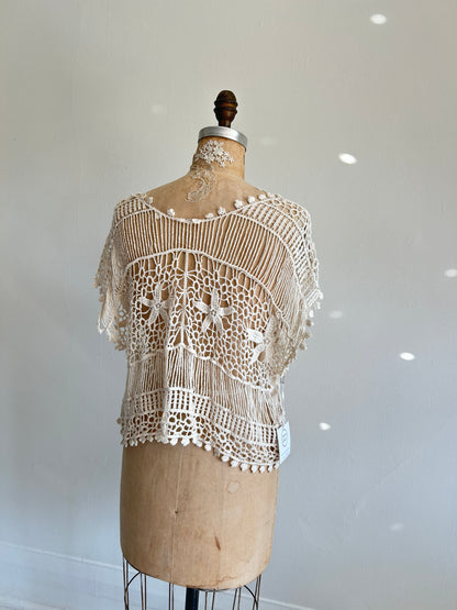 Preloved Cream Crocheted Top Size L #VIN3