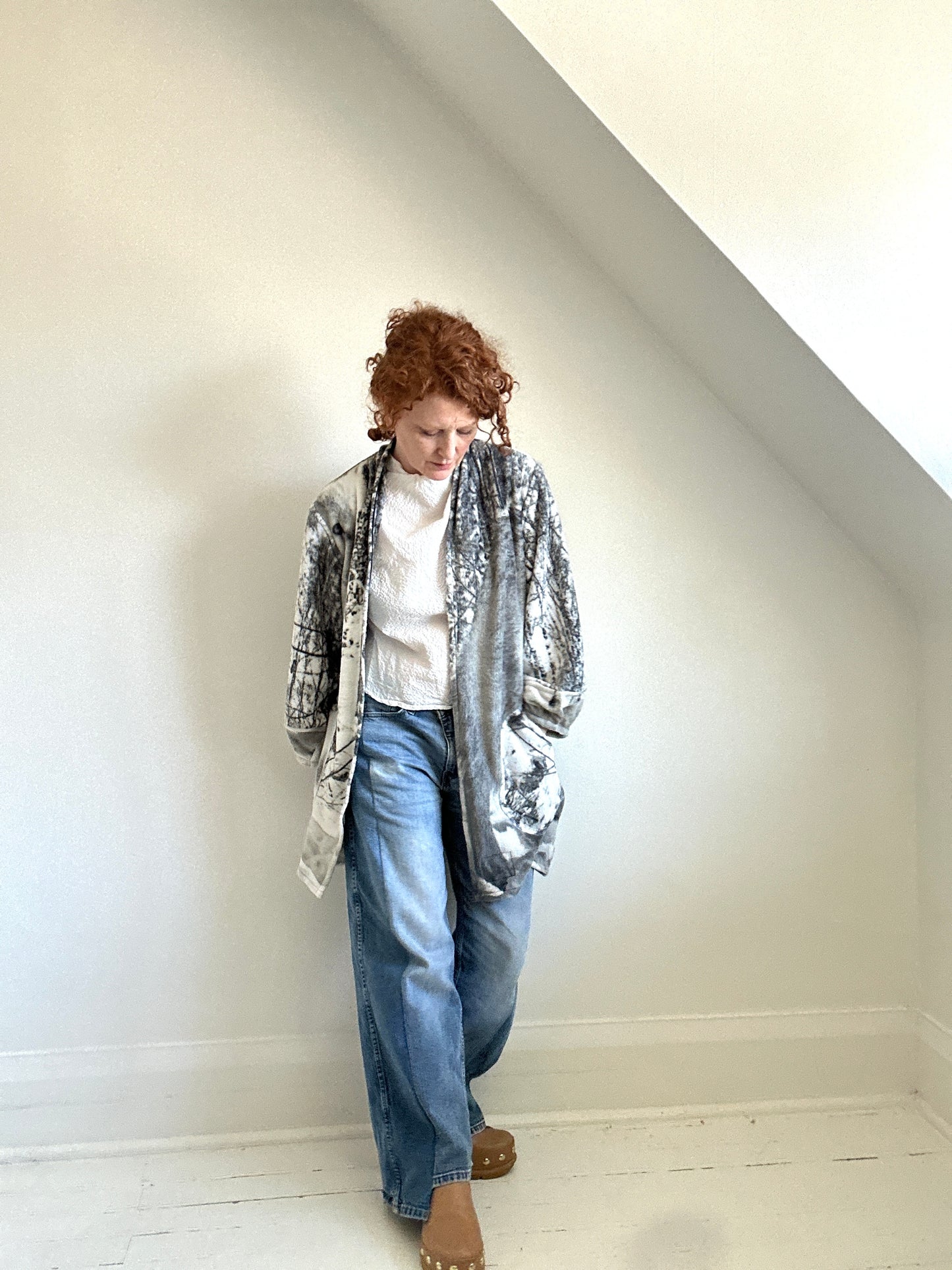 Vivianne Jacket with Upcycled Fleece Throw Blanket Wolf Theme Size M/L #CVJFML24