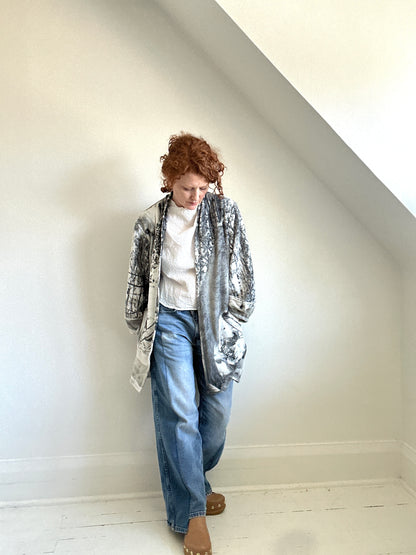 Vivianne Jacket with Upcycled Fleece Throw Blanket Wolf Theme Size M/L #CVJFML24