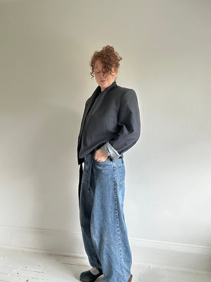 Cropped Upcycled Jonathan Ryan Classics Virgin Wool Blazer with Denim Belt Size L/XL #BLAZX2X1