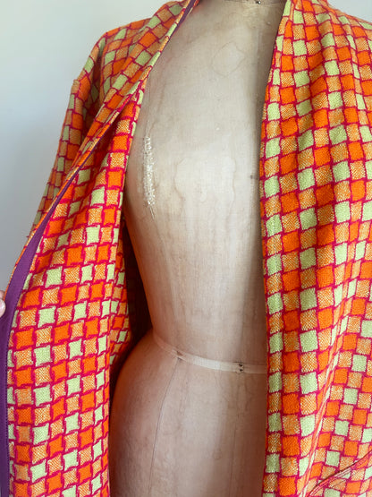 Vivianne Duster Jacket with Upcycled Vintage Deadstock Lightweight Wool & Vintage Drapery Size M/L #CVDWML10