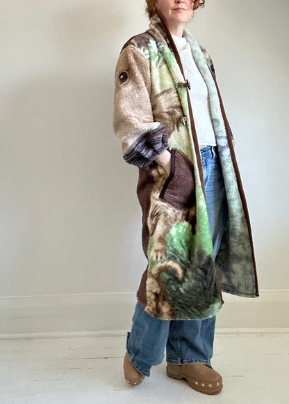 Vivianne Duster with Upcycled Fleece Blanket Horse Theme Size S/M #CVDFSM23