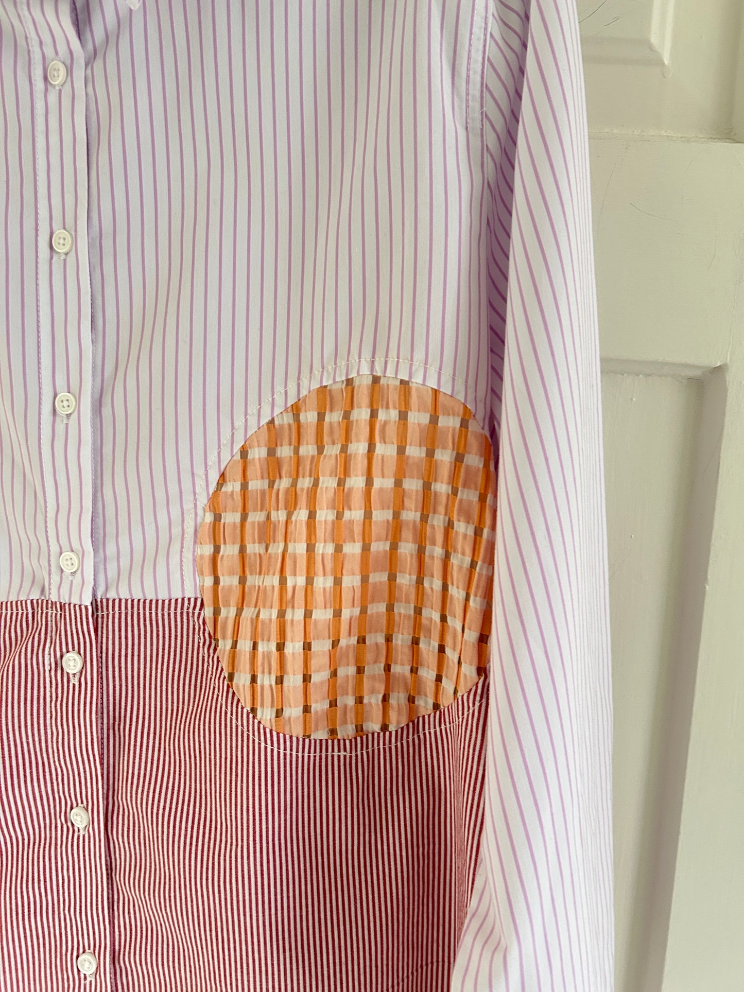 Upcycled Modern Workwear Pinstripe Shirt - Circle Series Size L/XL #PIN13