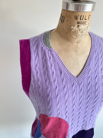 Abstract Art Patched Upcycled Cashmere Vest Size M/L #CAVML23
