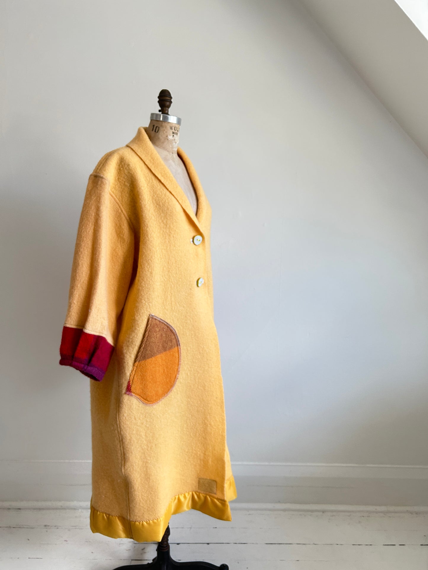 Vivianne Duster with Upcycled Vintage Wool Blanket & Handmade Ceramic Buttons Size M/L #CVDWML51