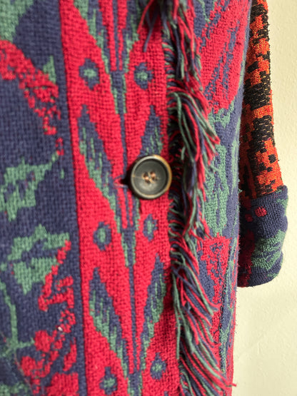 Vivianne Duster Jacket with Upcycled Throw Blankets Cardinal Theme XS/S #CVDTXSS27