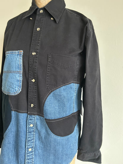 Upcycled Modern Workwear Denim Shirt - Circle Series Size M/L #DBML6