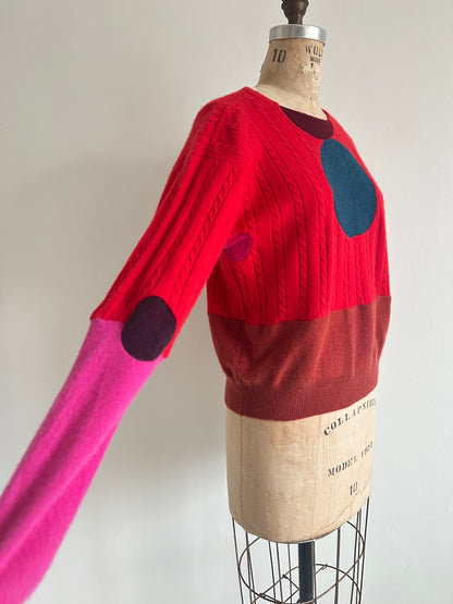 Abstract Art Patched Upcycled Cashmere Sweater XL/2X #CASX2X27