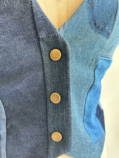 Leni Reclaimed Patchwork Denim Vest with Cotton Lining XS #LENI1