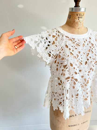 Preloved Upcycled white Lace Top Size S/M #VIN2