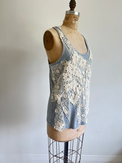 Upcycled Vintage Lace Tank with built in sports bra L/XL #TANK1