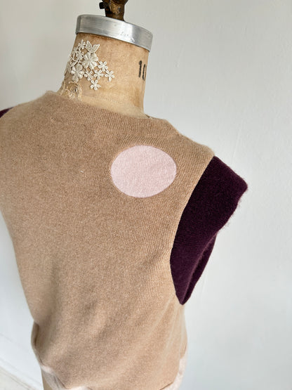 Abstract Art Patched Upcycled Cashmere Vest Size XL/2X #ARTV6