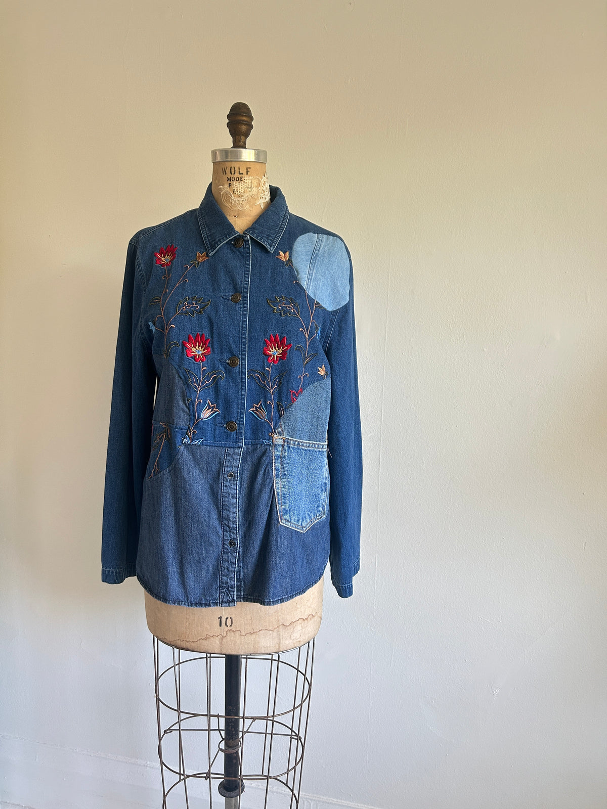 Upcycled Modern Workwear Denim Shirt - Circle Series Size M/L #DENML5