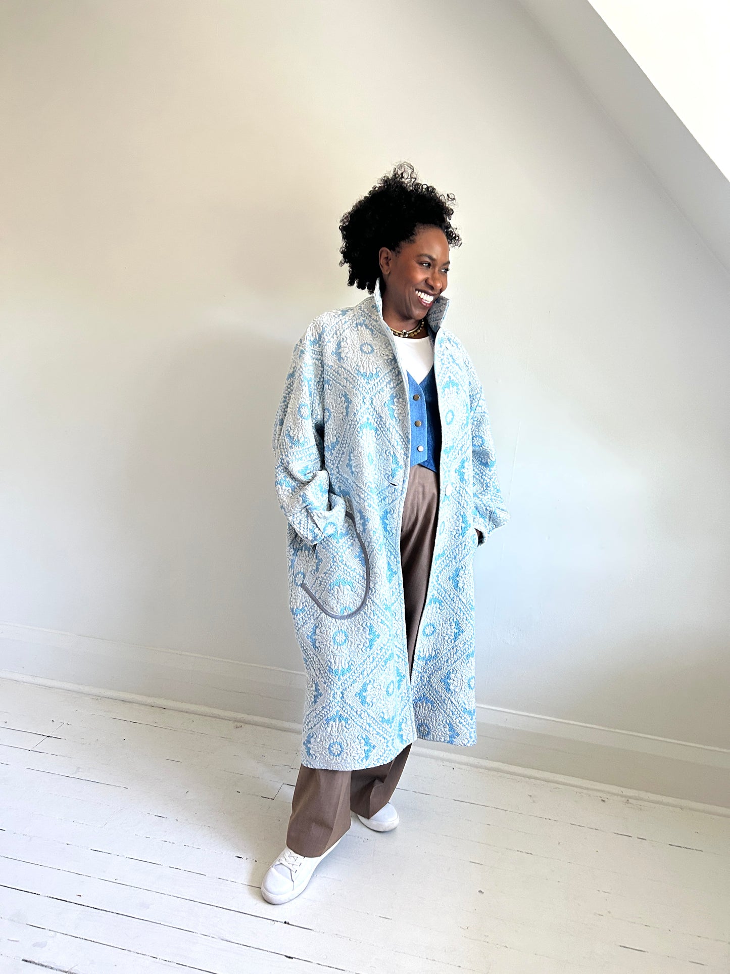 Trench with Vintage Brocade Coverlet Blankets Size 2X/3X #TRENCH1