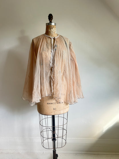 Ethereal Vintage Peachy Beige Sheer Hand dyed Pleated Top Size up to L #VIN2