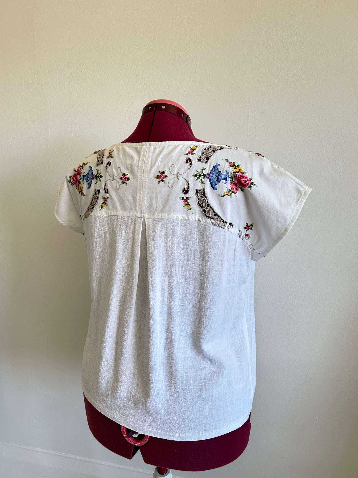 Peony Top - One of a Kind Upcycled & Vintage Textiles, Hand Dyed, Embroidered Cotton & Linen Size XL #PEO14