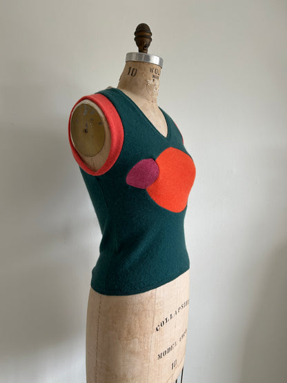 Abstract Art Patched Upcycled Cashmere Vest Size XS #ARTV11