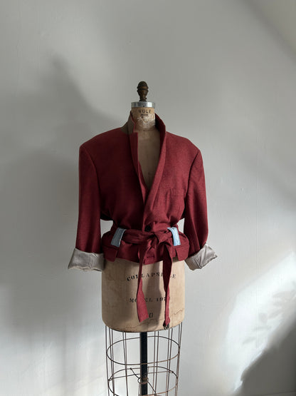 Cropped Upcycled Stafford LambsWool Blazer with Denim Belt Size L/XL #BLAZLXL3