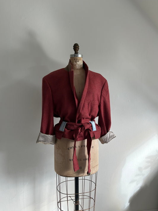 Cropped Upcycled Stafford LambsWool Blazer with Denim Belt Size L/XL #BLAZLXL3