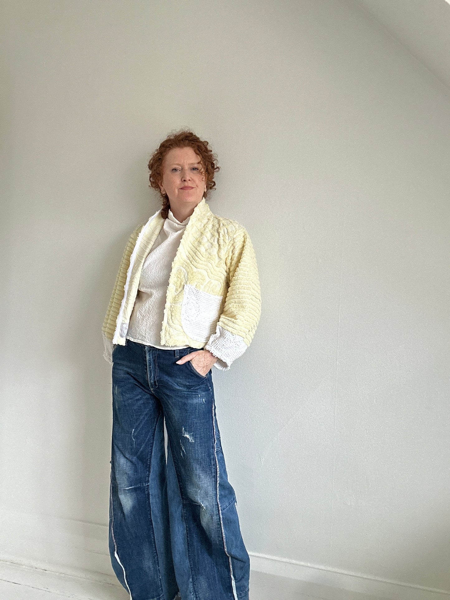 Vivianne Cropped Jacket with Upcycled Vintage Chenille Size S/M #CVCCHSM12