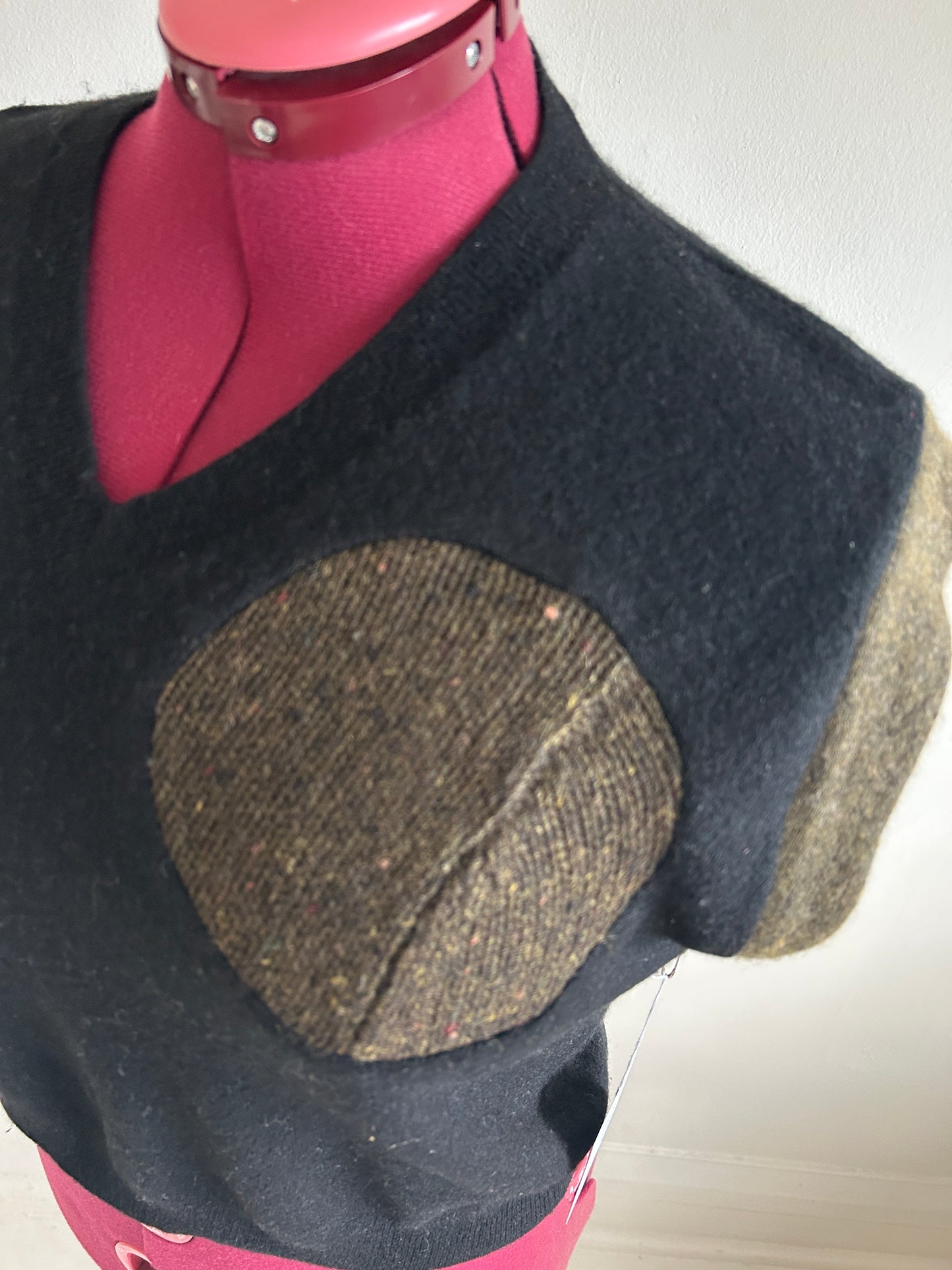 Abstract Art Patched Upcycled Cashmere Vest Size 2X/3X #CAV23X33