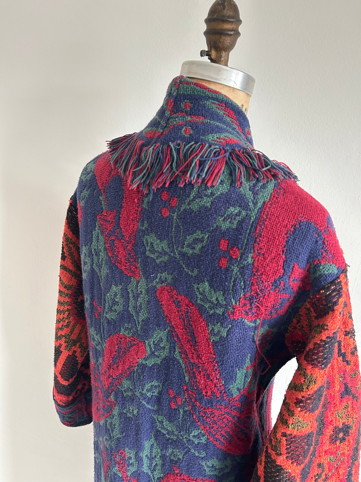 Vivianne Duster Jacket with Upcycled Throw Blankets Cardinal Theme XS/S #CVDTXSS27