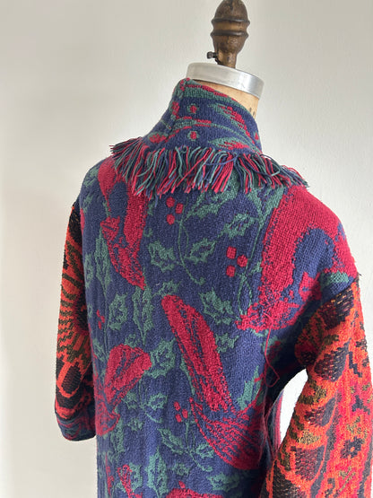 Vivianne Duster Jacket with Upcycled Throw Blankets Cardinal Theme XS/S #CVDTXSS27