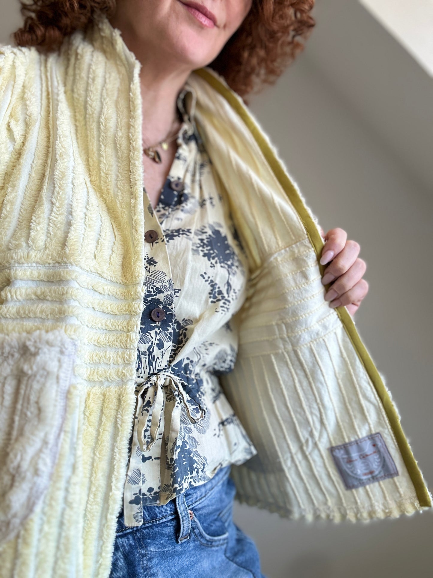 Vivianne Cropped Jacket with Upcycled Vintage Chenille Size XL/2X #CVCCHX2X21