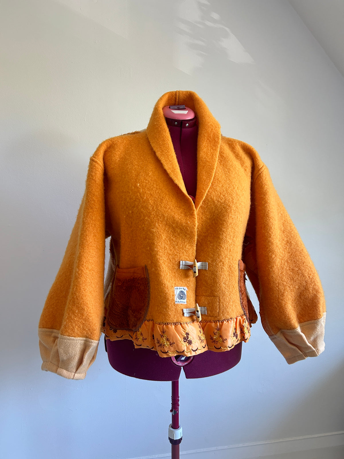 Vivianne Cropped Jacket with Upcycled Vintage Virgin Wool & Fleece Blankets Size 2X/3X #CVCW23X1