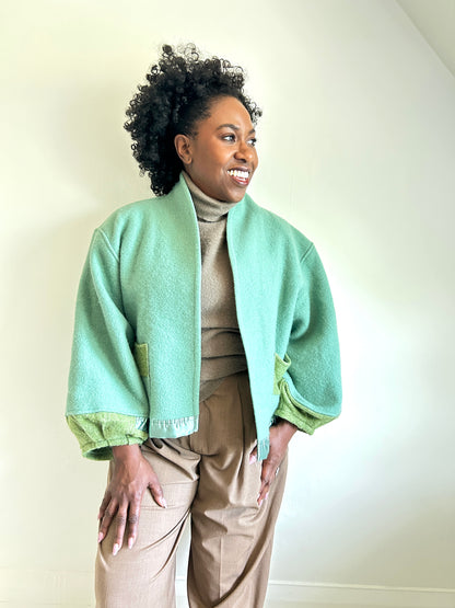 Vivianne Cropped Jacket with Upcycled Vintage Wool Size 2X/3X #VIVW9