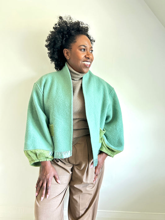 Vivianne Cropped Jacket with Upcycled Vintage Wool Size 2X/3X #VIVW9