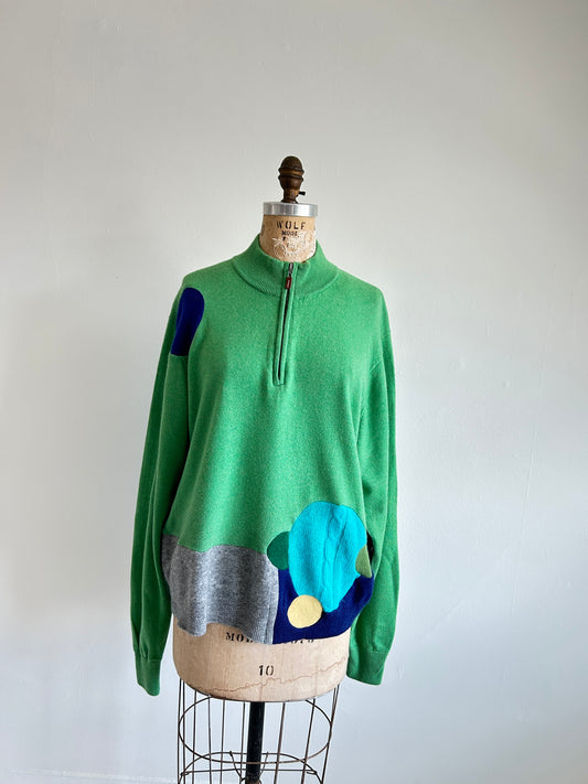 Abstract Art Patched Upcycled Cashmere Sweater 2X/3X #CAS23X20