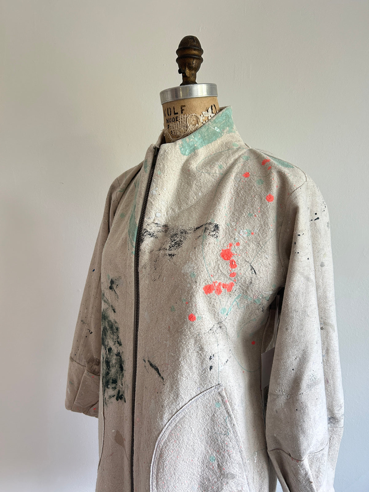 Billie Zip Up Jacket with Upcycled Painters Drop Cloths Size XS/S #BILLJXSS10