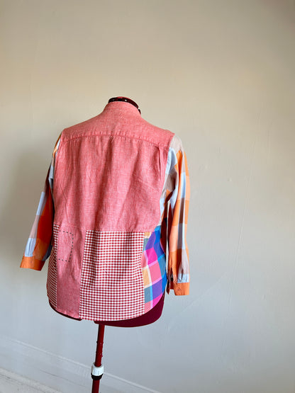 Reworked “Tuxedo Workwear” Buttondown Shirt with Handstitching XL/2X #TB23X10