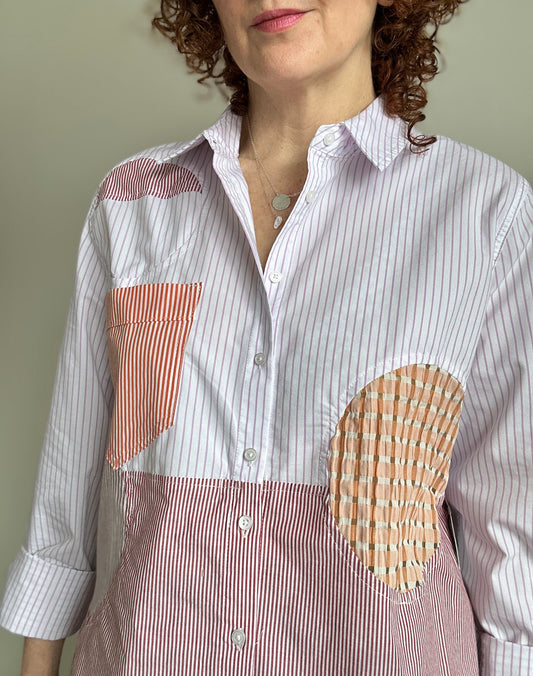 Upcycled Modern Workwear Pinstripe Shirt - Circle Series Size L/XL #PIN13