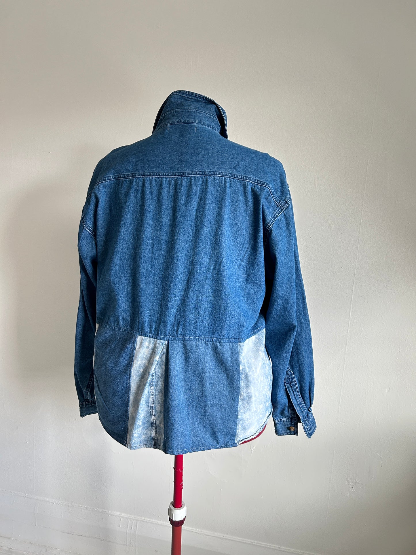 Upcycled Modern Workwear Denim Shirt - Circle Series with hand painting Size XL/2X #DEN1