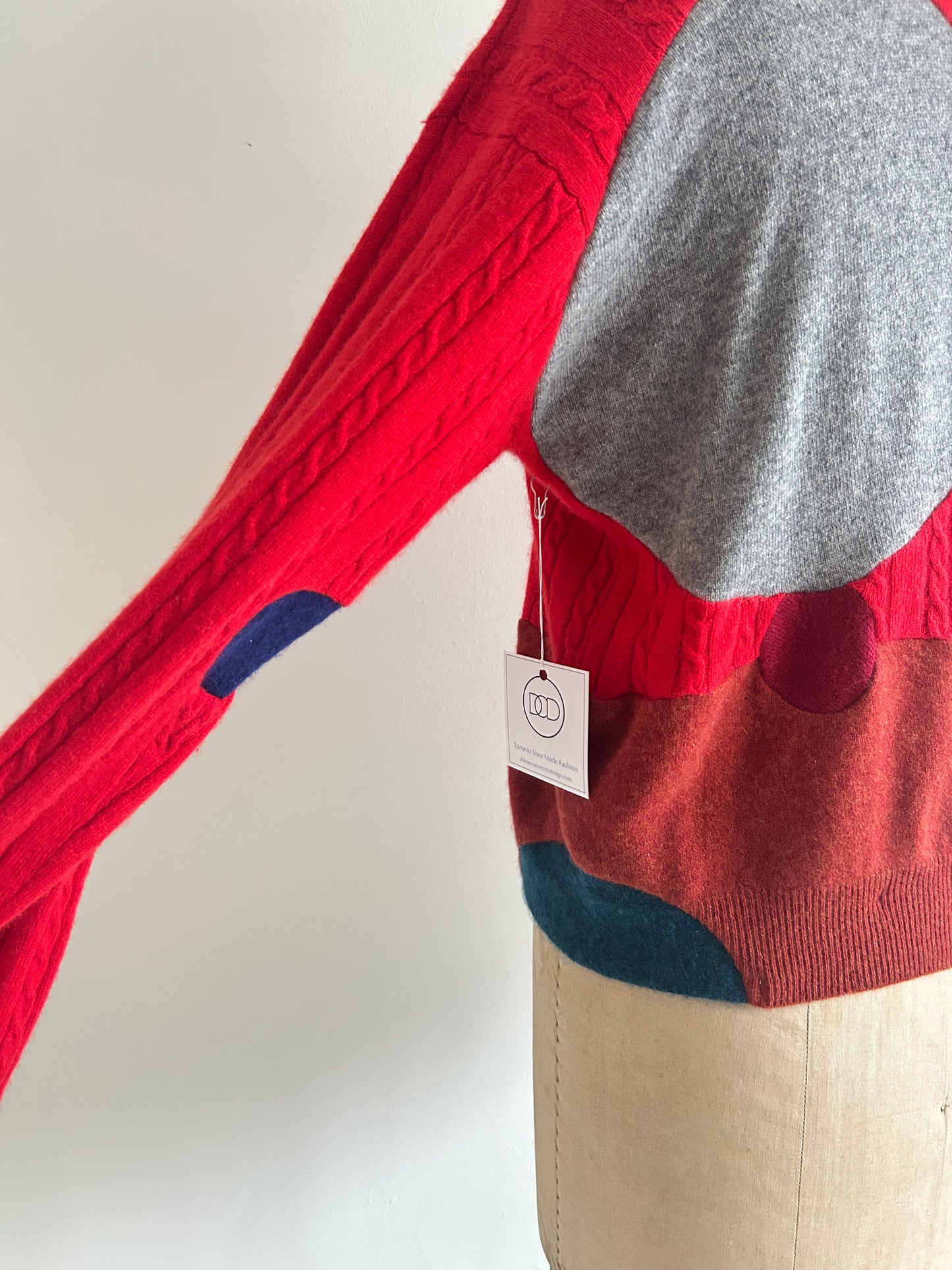 Abstract Art Patched Upcycled Cashmere Sweater XL/2X #CASX2X27