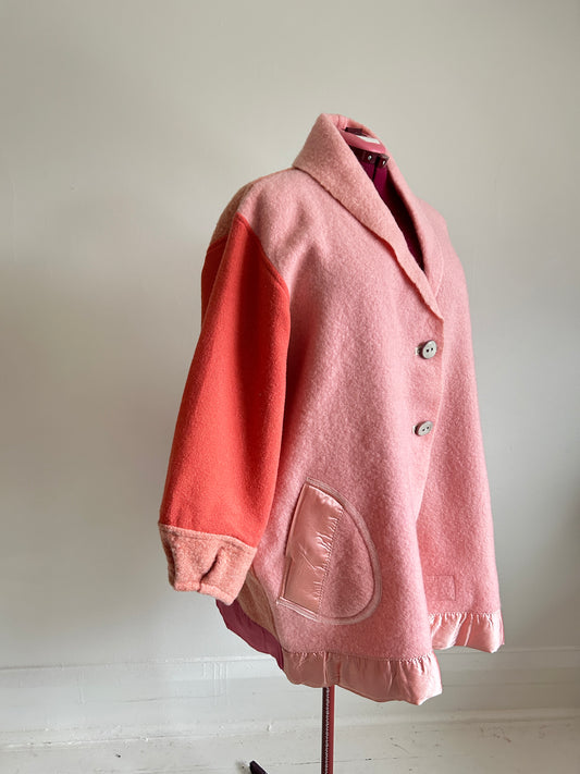 Vivianne Jacket with Upcycled Vintage Wool Patchwork & Handmade Ceramic Buttons Size 2X/3X #CVJW23X61