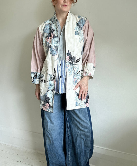 Vivianne Upcycled Vintage Barkcloth & Cotton Jacket Size S/M #VIVC11