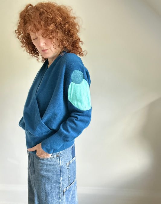 Abstract Art Patched Upcycled Neiman Marcus Cashmere Sweater L-2X #ART7
