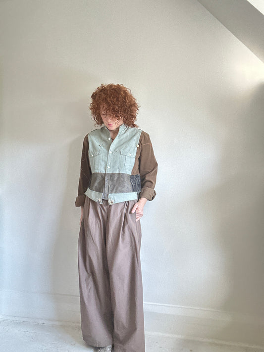 Reworked “Tuxedo Workwear” Buttondown Shirt with Handstitching S/M #TBSM3