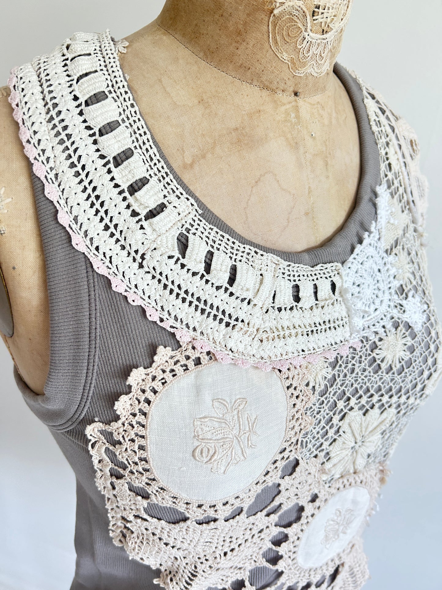 Upcycled Vintage Lace Tank  S/M #TANK2
