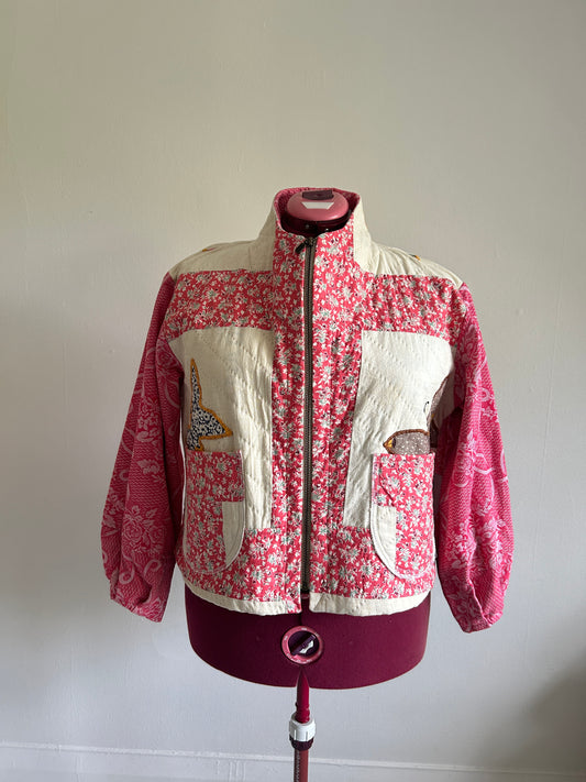 Billie Zip Up Jacket with Upcycled Vintage Butterfly Quilt Size XL/2X #BILLX2XCR1